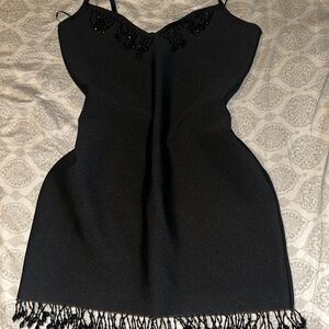 Elegant Black Dress with Fringe Detail